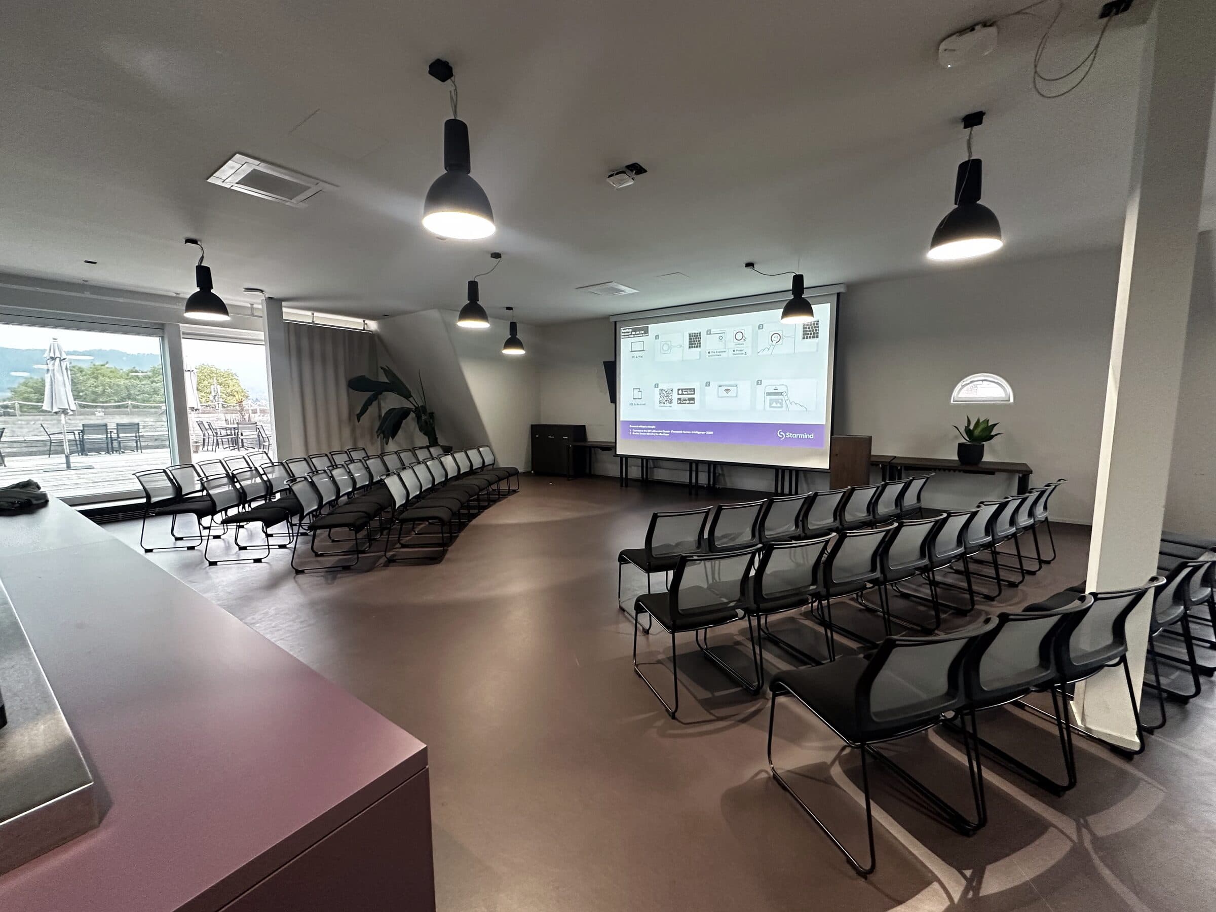 Theater seating set up with screen
