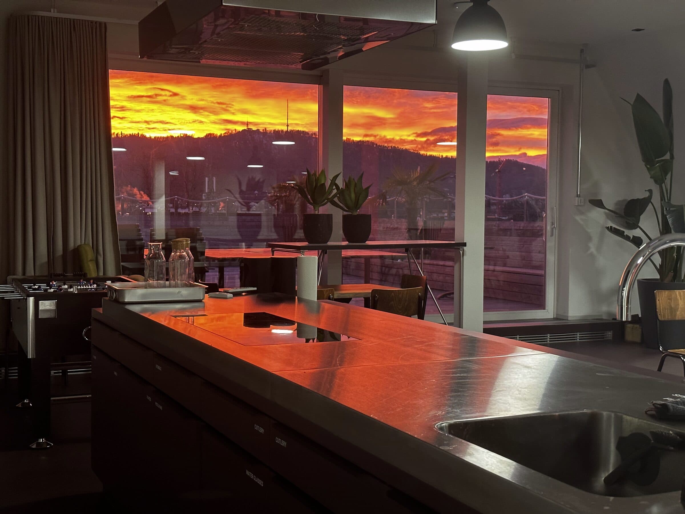 Kitchen counter at sunset