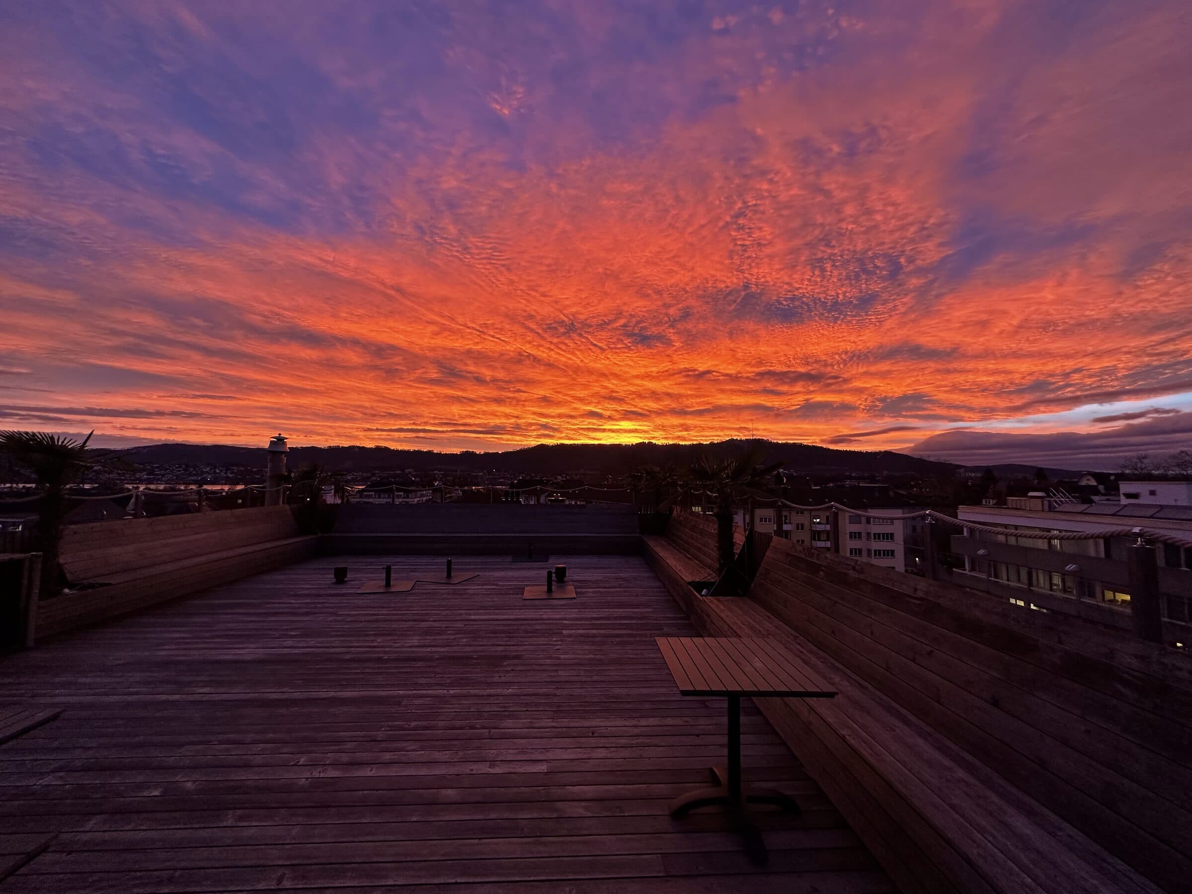 Terrace tables at sunset