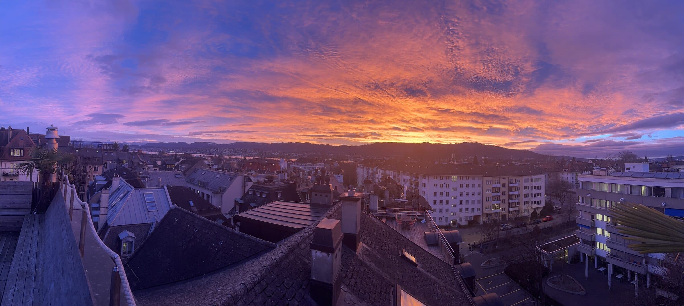 Panorama over Zurich at sunset