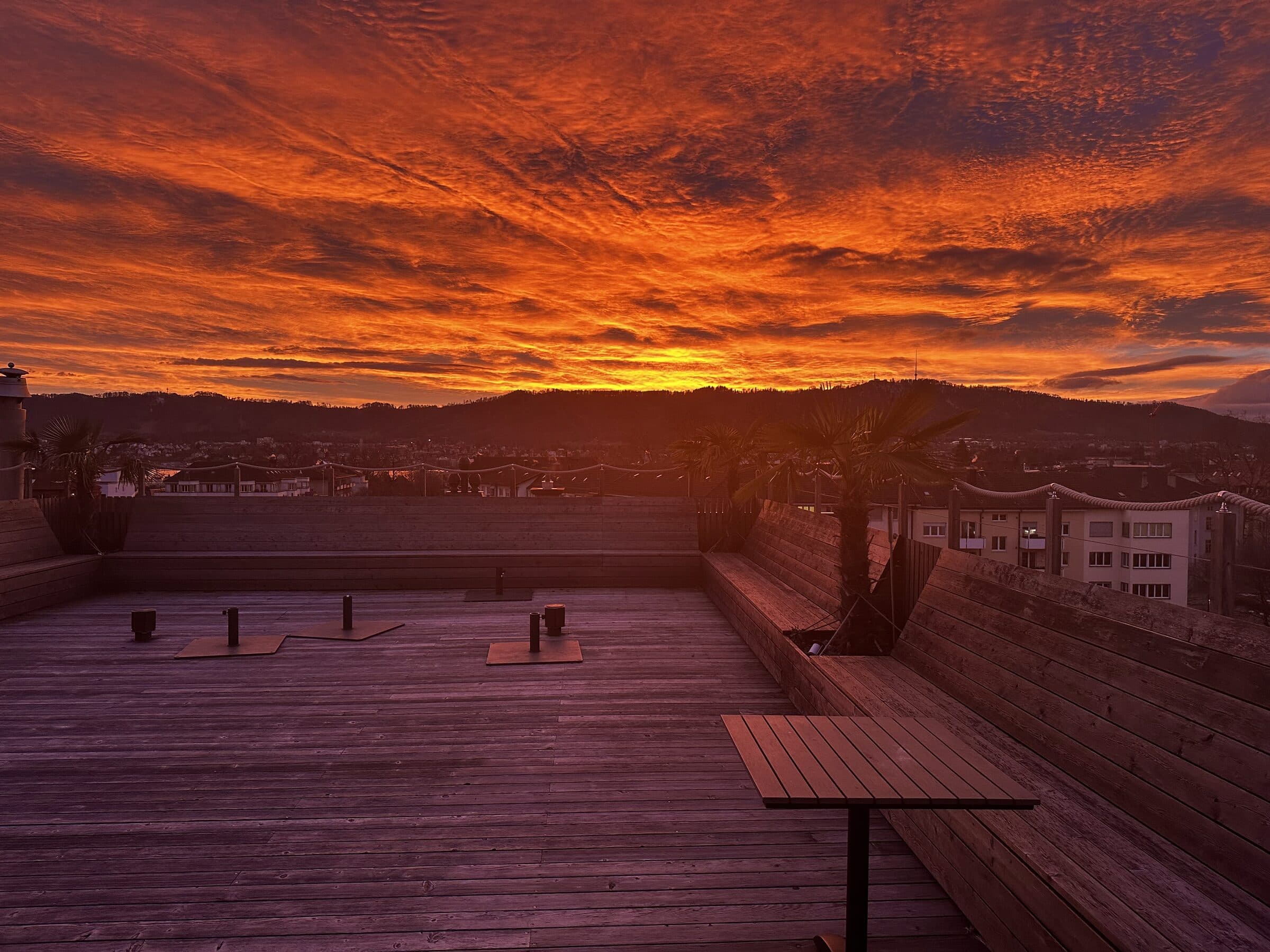 Rooftop terrace at sunset